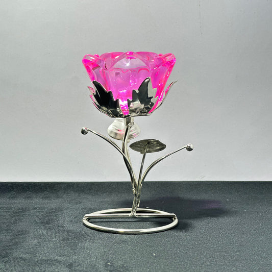 Crystal Pink Rose with Stand for Home Decoration | Candle Stand