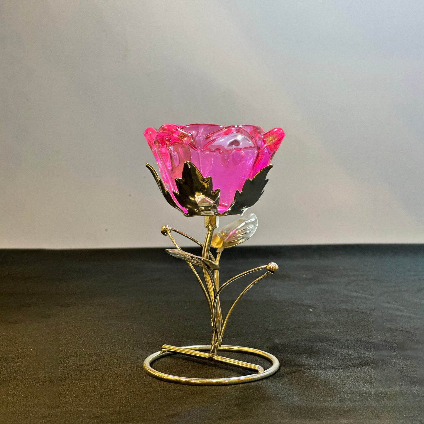 Crystal Pink Rose with Stand for Home Decoration | Candle Stand