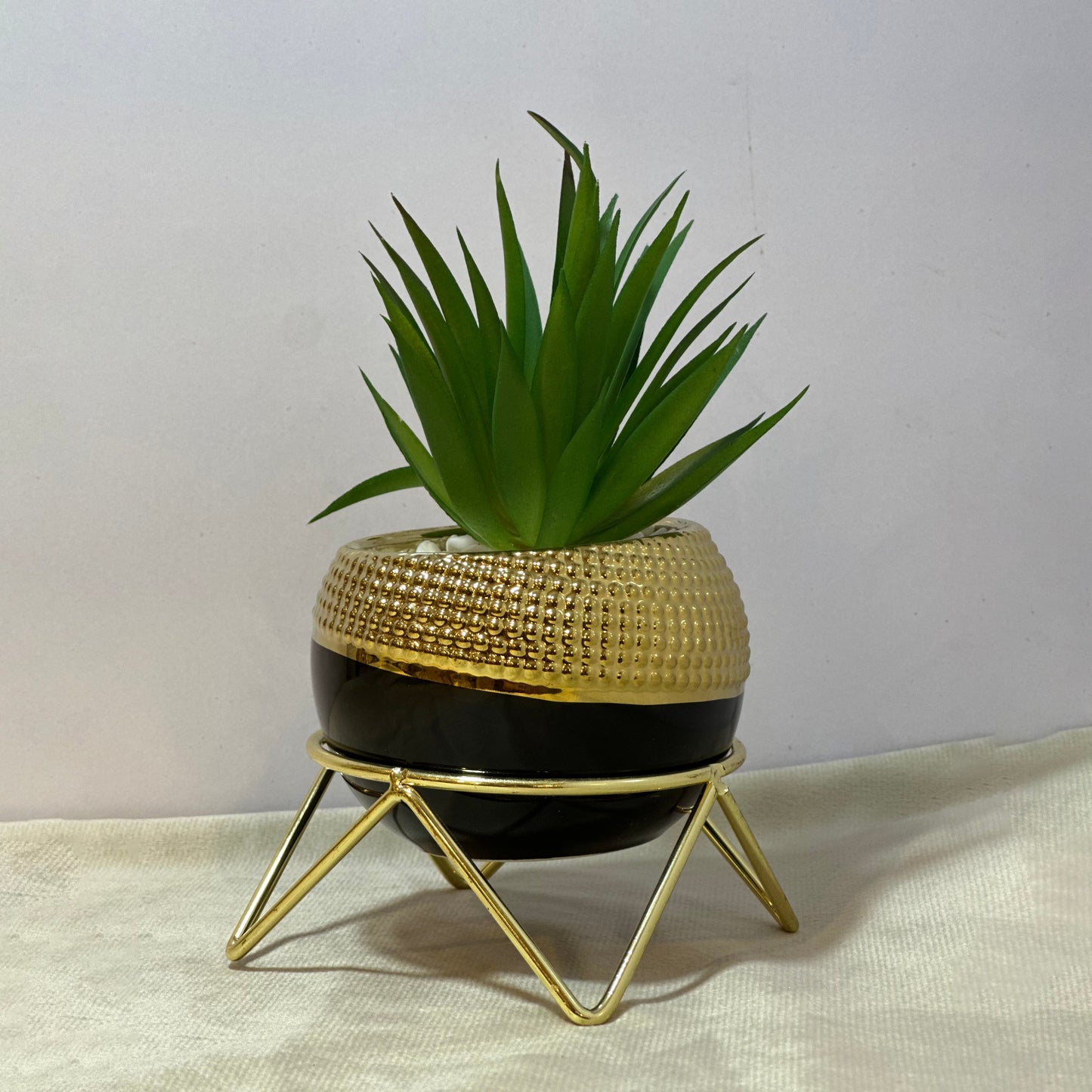 Black Ceramic Pot with Metal Stand